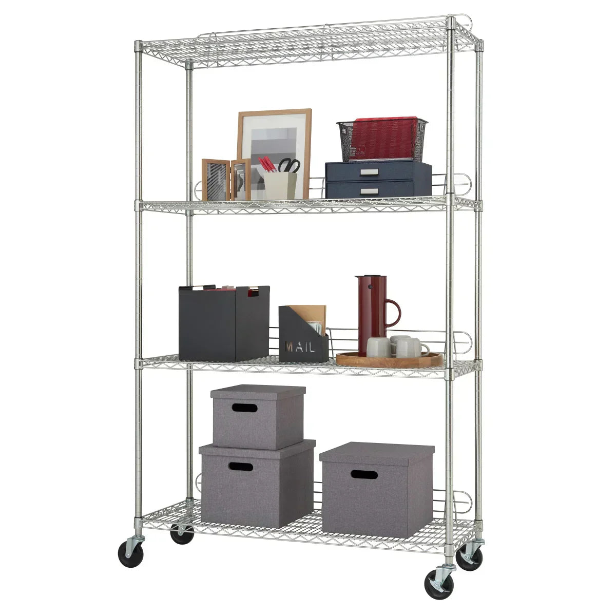 TRINITY EcoStorage 4-Tier Wire Shelving Rack with Wheels, 48" x 18" x 72" , NSF, Chrome Color