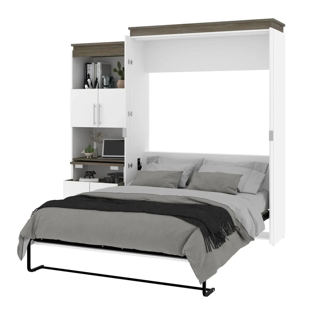 Orion Queen Wall Bed and Shelving Unit with Fold-Out Desk