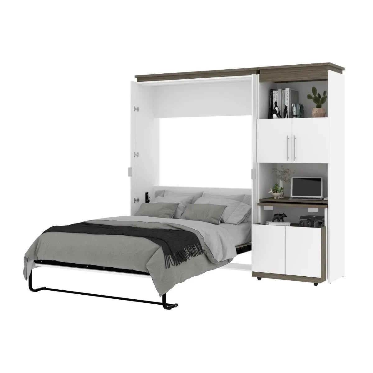 Orion Full Wall Bed and Shelving Unit with Fold-Out Desk