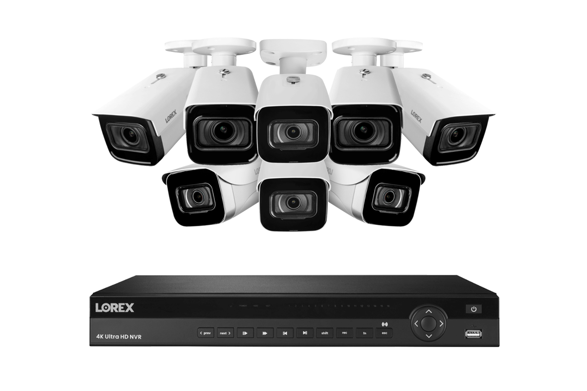 Lorex 4K (16 Camera Capable) 4TB Wired NVR System with 4 Nocturnal 3 Motorized Varifocal Lens Cameras and 4 IP Security Cameras