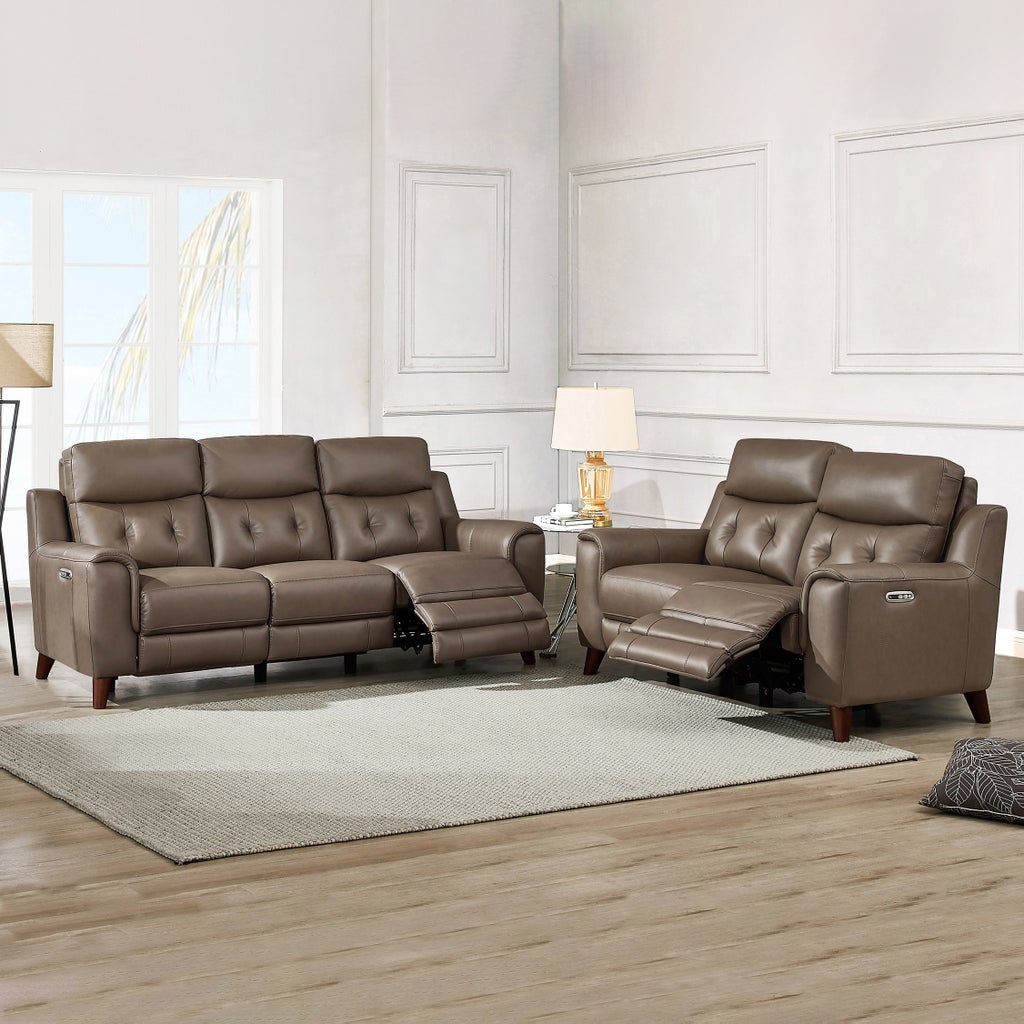 Malibu 2-piece Leather Power Reclining Set with Power Headrests – Sofa and Loveseat