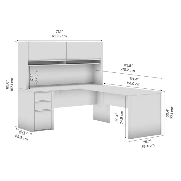 Stoneham L-Shaped Desk with Hutch and Pedestal