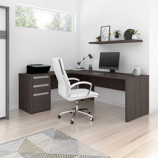 Stoneham L-Shaped Desk with Pedestal