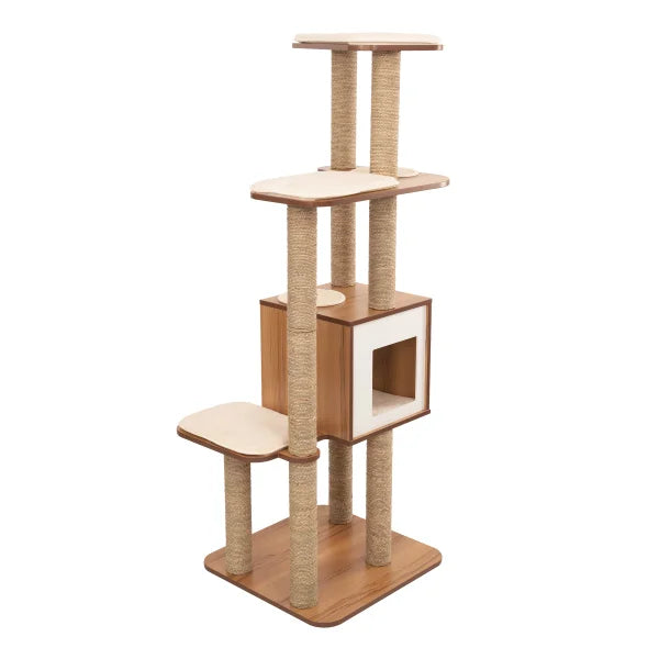 Catit Vesper High Base XL 62 inch Cat Tree, 5 Levels and 1 Condo, Walnut