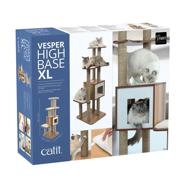 Catit Vesper High Base XL 62 inch Cat Tree, 5 Levels and 1 Condo, Walnut