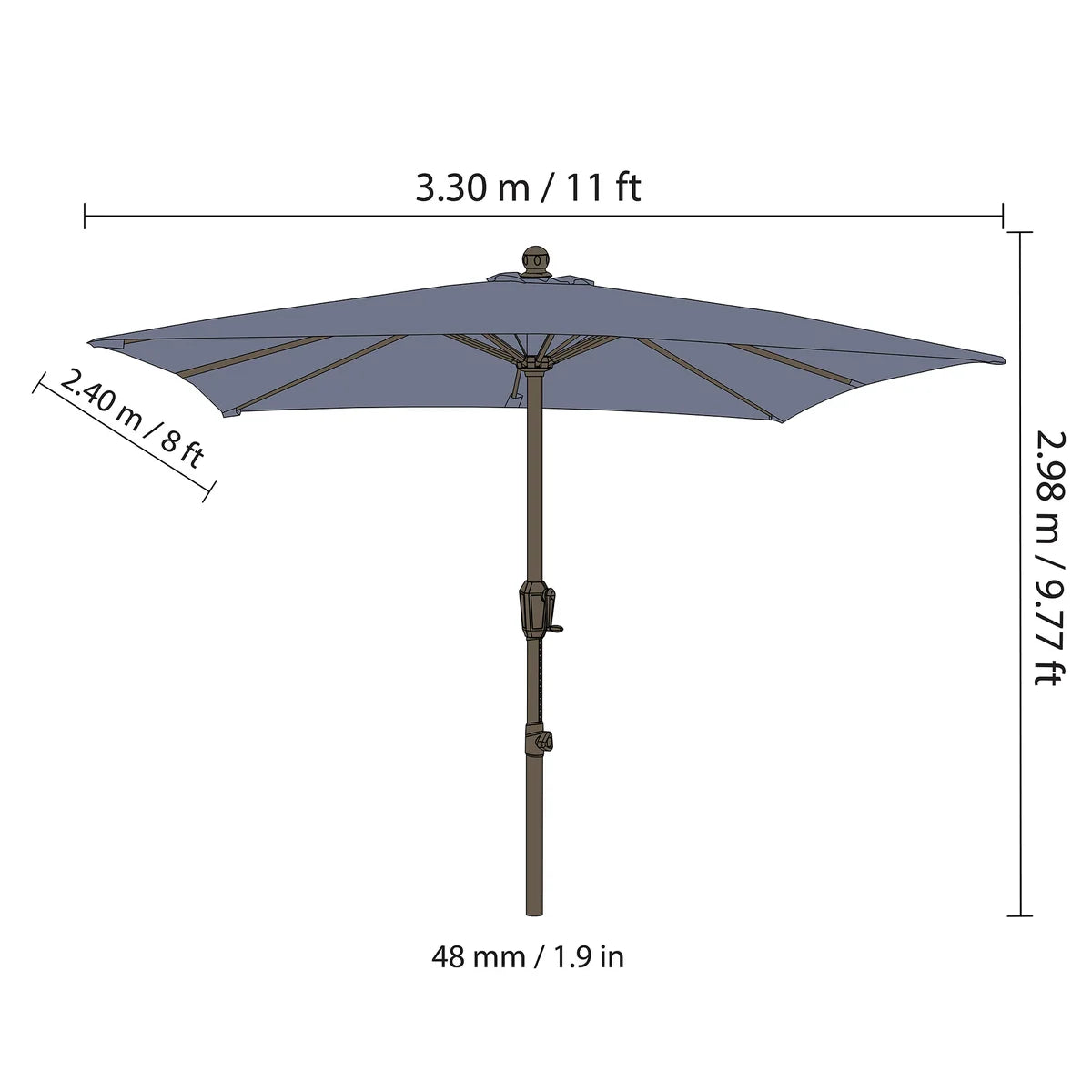 Seasons Sentry 8' x 11' Height Adjustable Market Umbrella