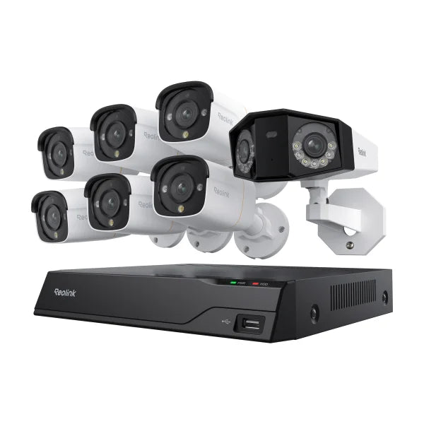 Reolink 8 Channel 4K+ 2TB NVR Security Camera System with 6 Bullet and 1 Panoramic Camera