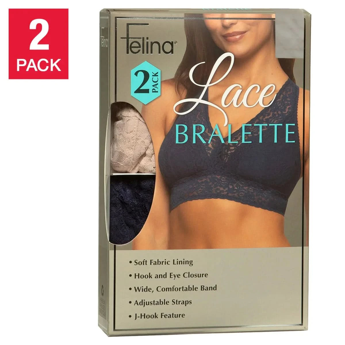 Felina Women's Lace Bralette, 2-pack