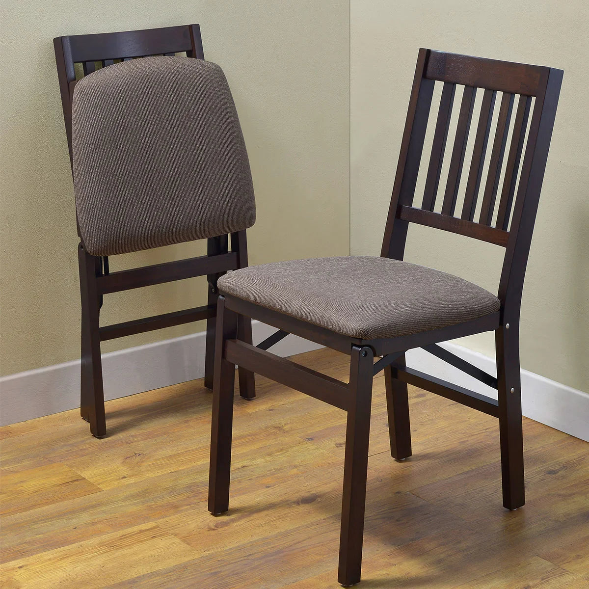 Stakmore Wood Upholstered Folding Chair, 2-pack