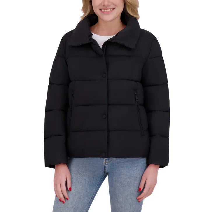 DKNY Women's Short Puffer with Removable Faux Fur Collar