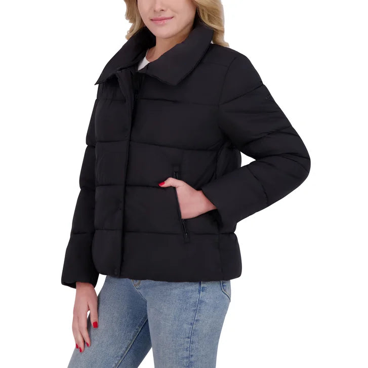DKNY Women's Short Puffer with Removable Faux Fur Collar
