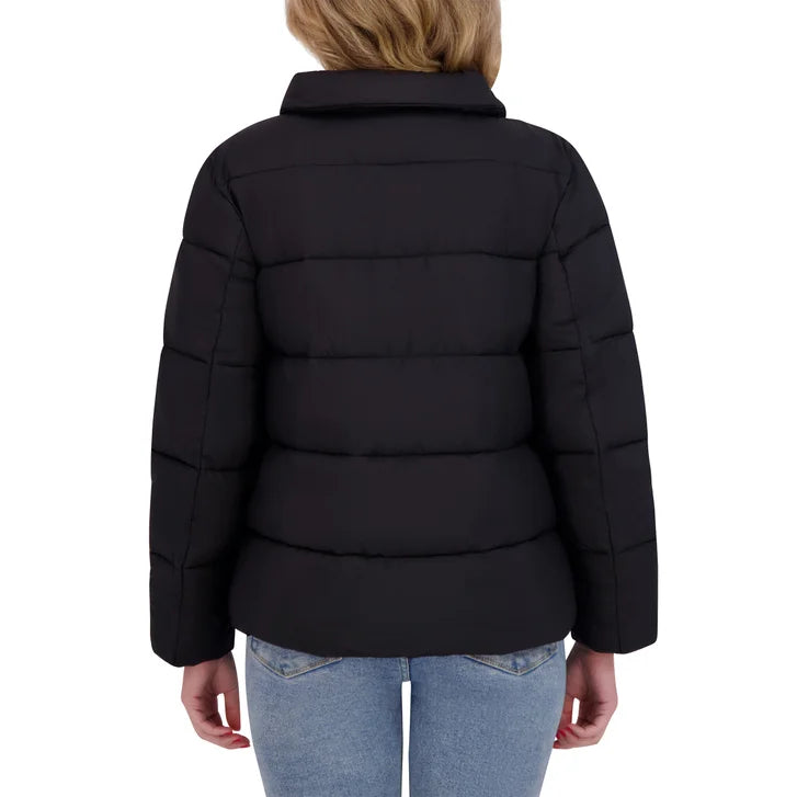 DKNY Women's Short Puffer with Removable Faux Fur Collar