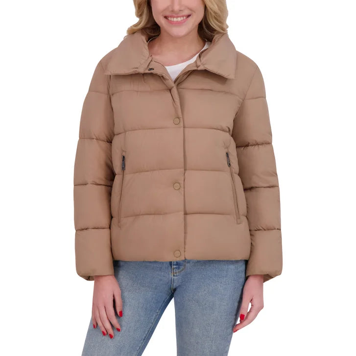 DKNY Women's Short Puffer with Removable Faux Fur Collar