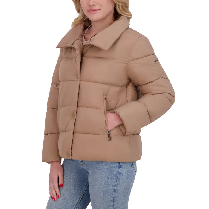 DKNY Women's Short Puffer with Removable Faux Fur Collar