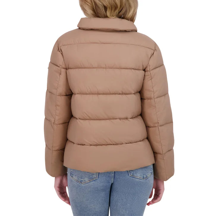 DKNY Women's Short Puffer with Removable Faux Fur Collar