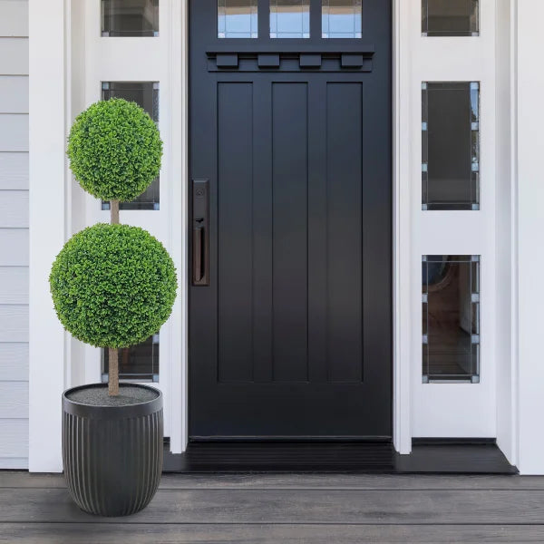 Faux 4' UV Resistant Boxwood Topiary Tree Indoor and Outdoor