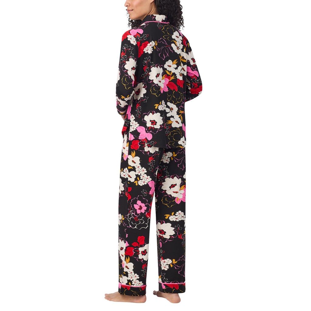 Room Service Women's Shawl Collar Pajama Set – Black Floral – Image 4