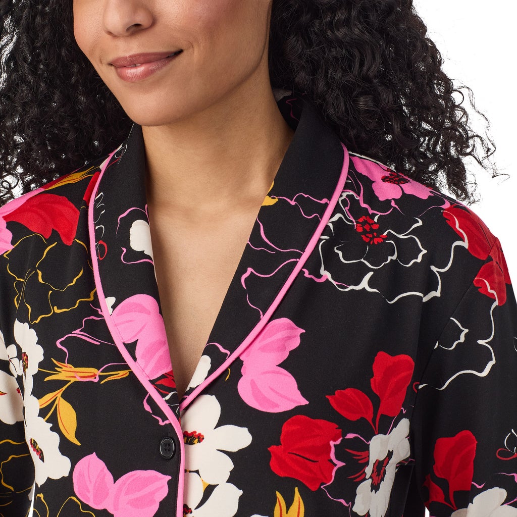 Room Service Women's Shawl Collar Pajama Set – Black Floral – Image 5