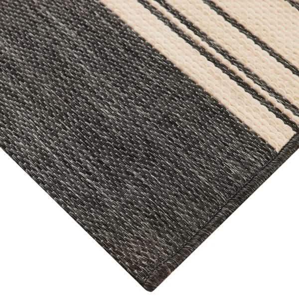 Mineral Springs Outdoor Area Rug Huntington Stripe, Black & Ivory