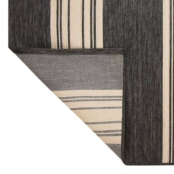 Mineral Springs Outdoor Area Rug Huntington Stripe, Black & Ivory