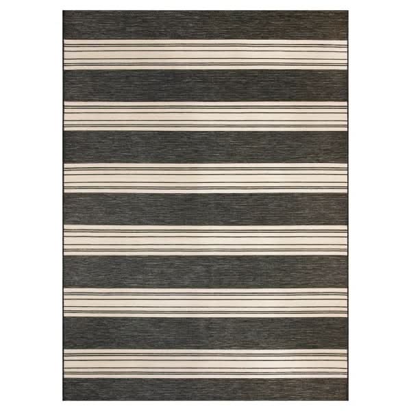Mineral Springs Outdoor Area Rug Huntington Stripe, Black & Ivory