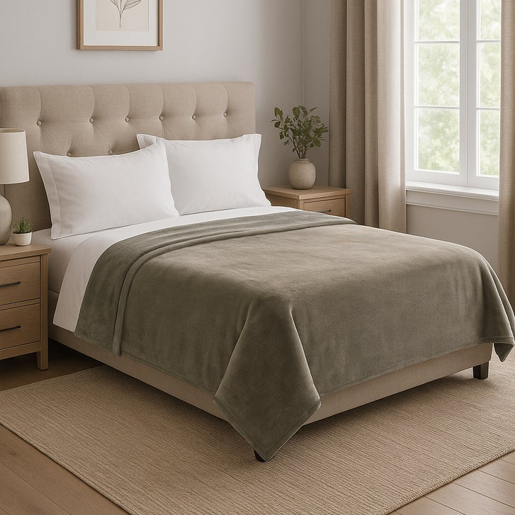 Kirkland Signature Plush Blanket on bed
