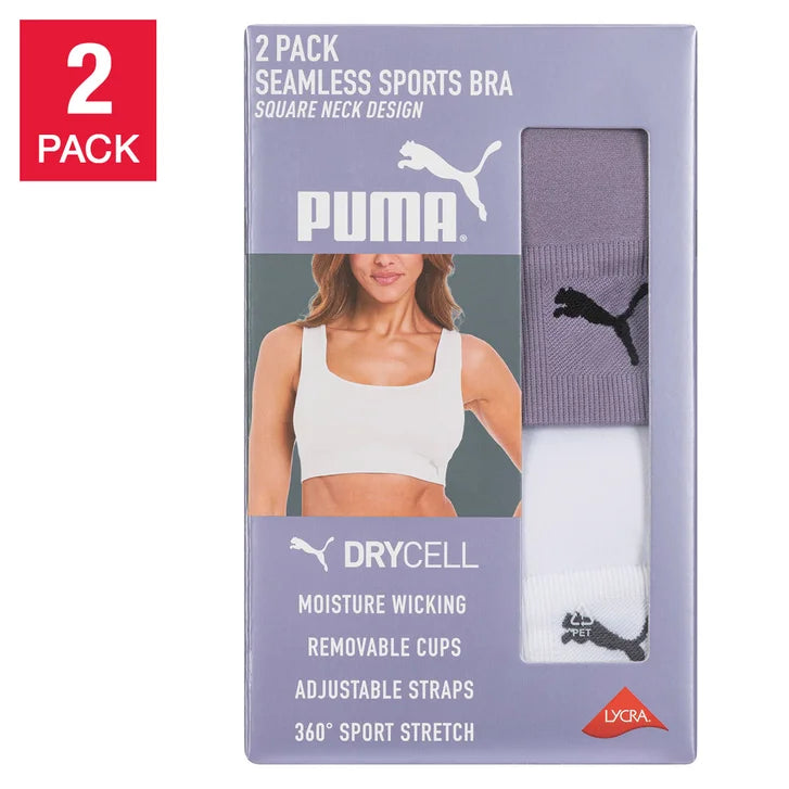 PUMA Women's Seamless Sports Bra, 2-pack