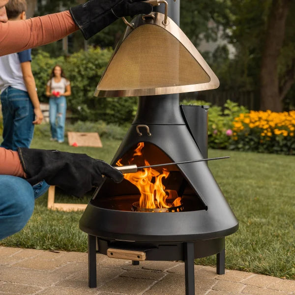 TIKI Brand 70 Inch Chiminea Outdoor Fireplace and Pellet Hopper