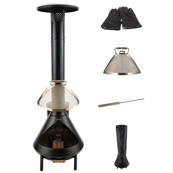 TIKI Brand 70 Inch Chiminea Outdoor Fireplace and Pellet Hopper