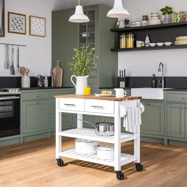 Seville Acacia Top Kitchen Cart with Drawers