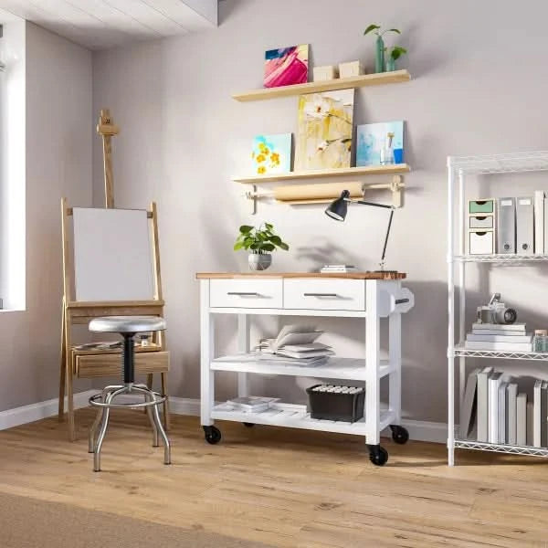 Seville Acacia Top Kitchen Cart with Drawers