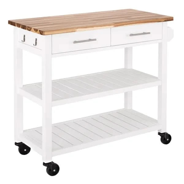 Seville Acacia Top Kitchen Cart with Drawers