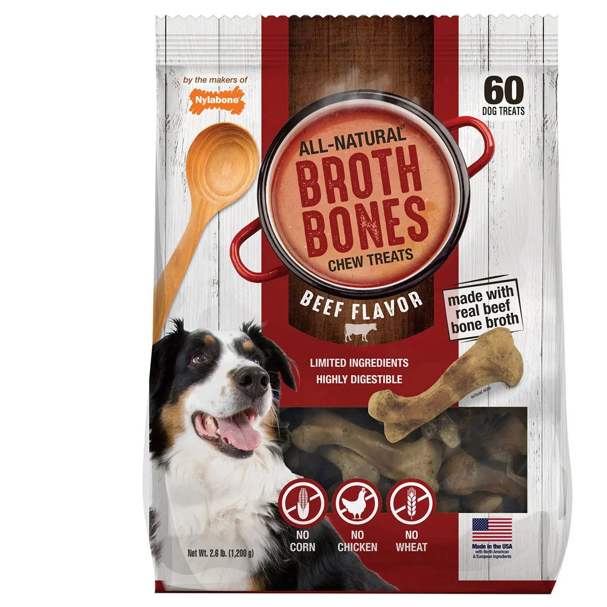 Nylabone Broth Bones Natural Edible Dog Chews, 60-count, 2-pack