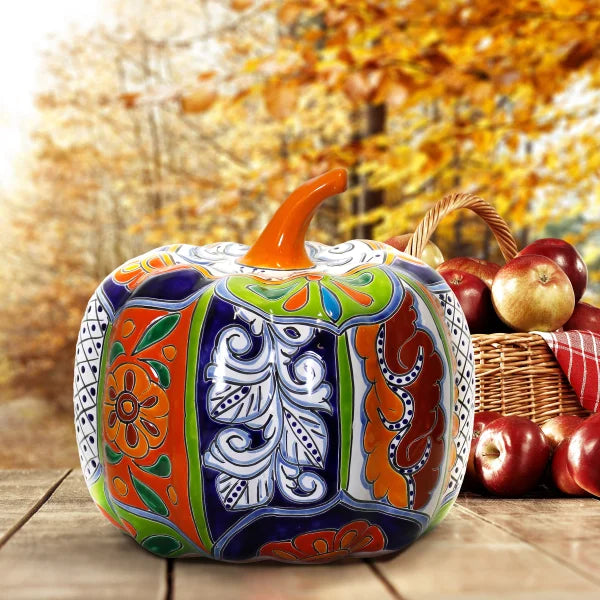 13" Talavera Style Ceramic Pumpkin