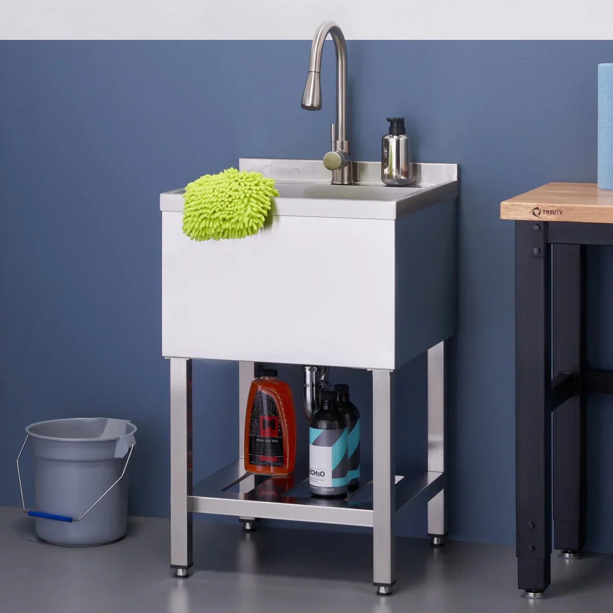 TRINITY 18" x 16" x 13" Stainless Steel Utility Sink with Pull-out Faucet