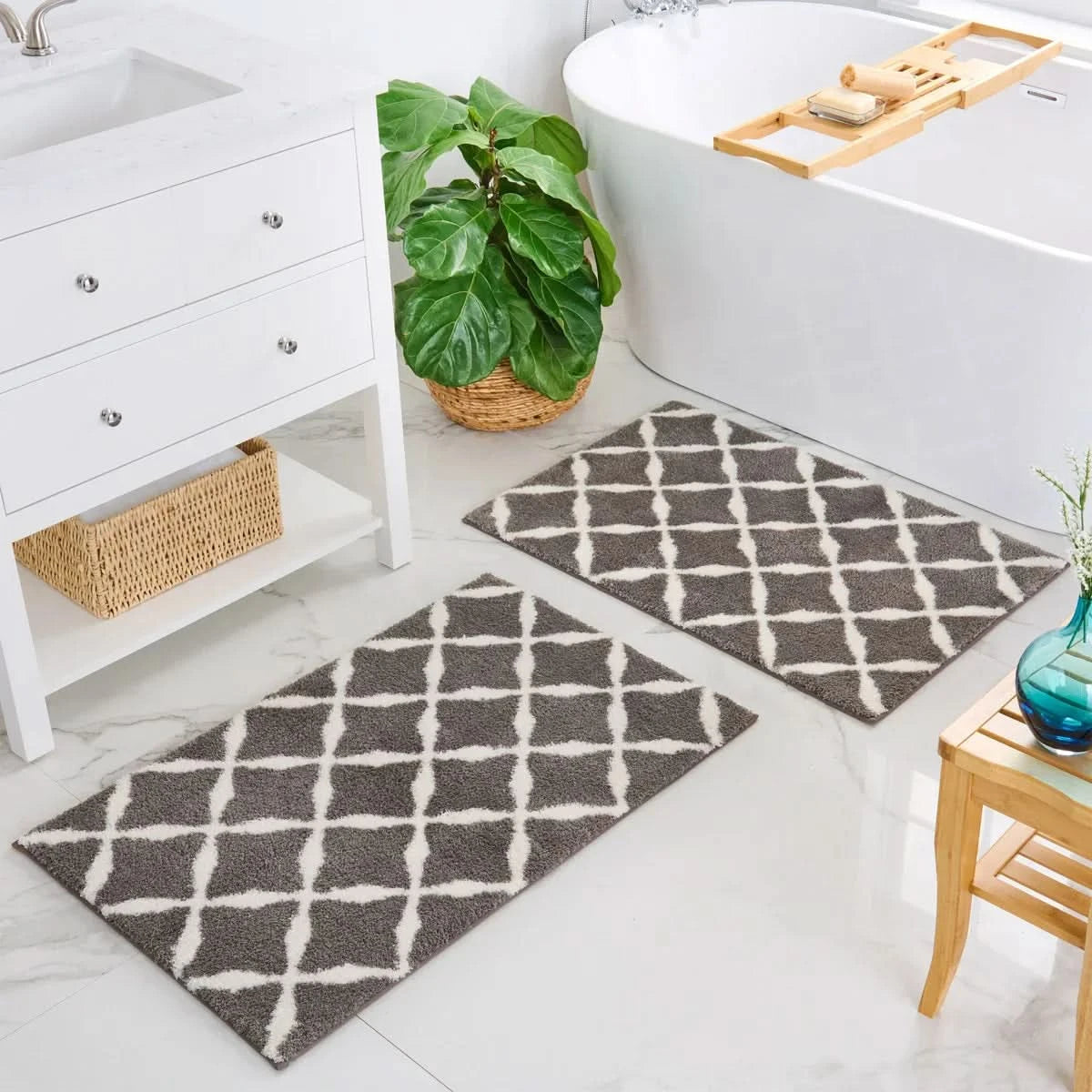 Welhome Printed Bath Rugs, 2 Pack