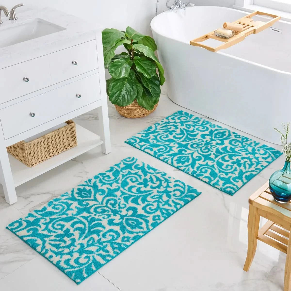 Welhome Printed Bath Rugs, 2 Pack