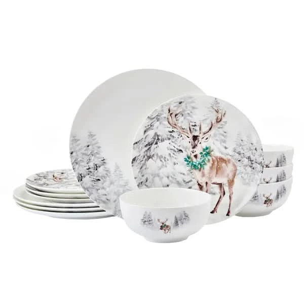 Mikasa Holiday Woodsy Winter 12-piece Bone China Dinnerware Set