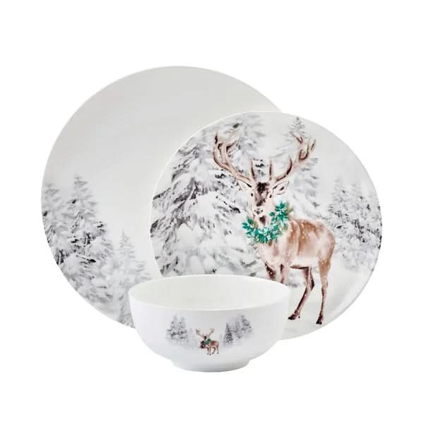 Mikasa Holiday Woodsy Winter 12-piece Bone China Dinnerware Set