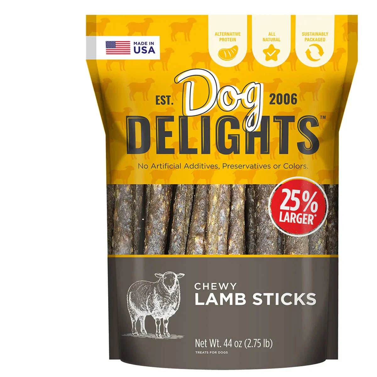 Dog Delights Chewy Lamb Sticks 44oz, 2-pack