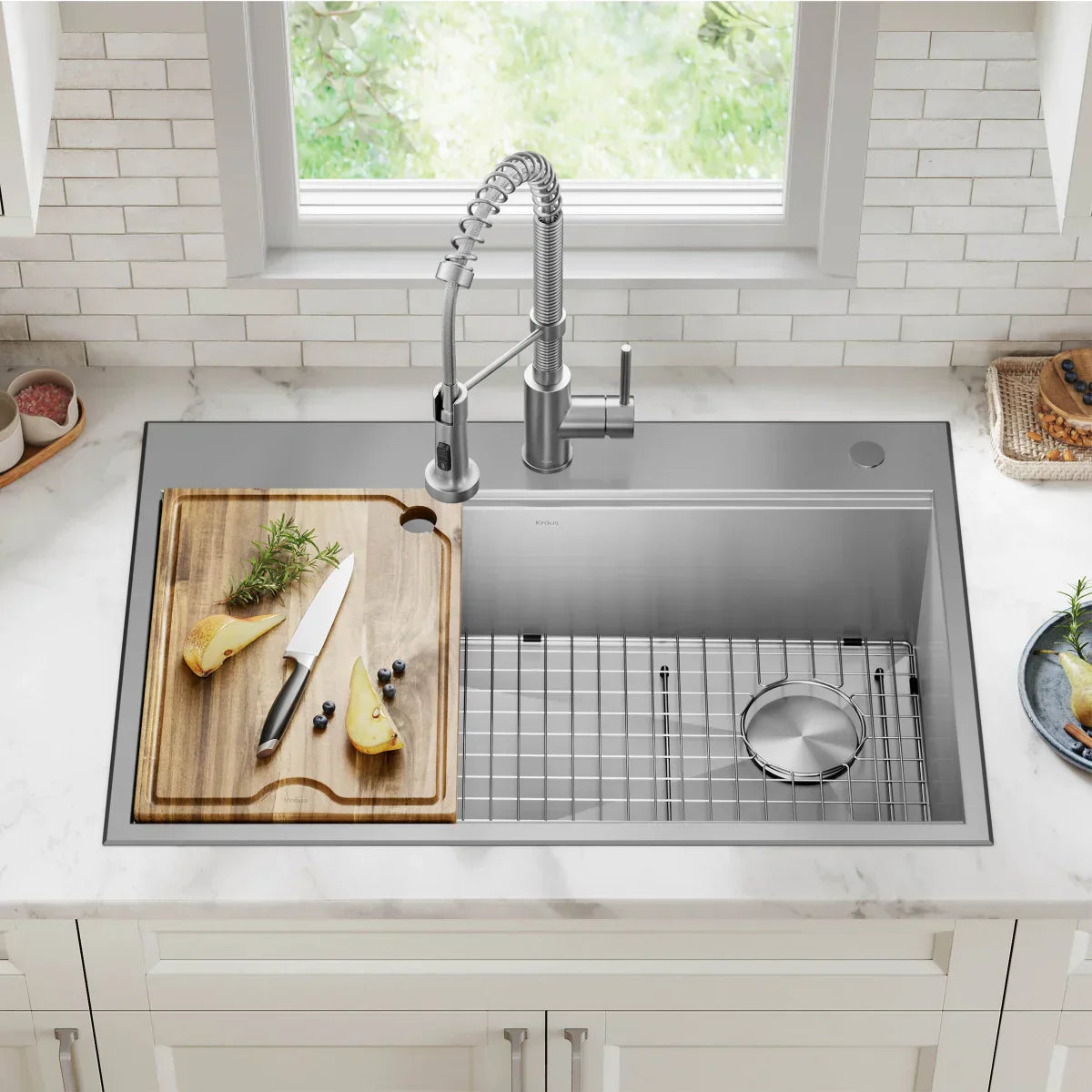 KRAUS Topmount Workstation Kitchen Sink with Commercial Pull-Down Faucet