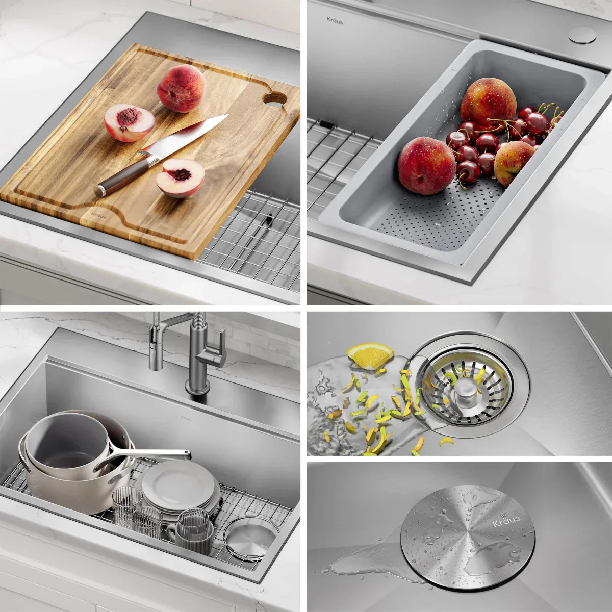 KRAUS Topmount Workstation Kitchen Sink with Commercial Pull-Down Faucet