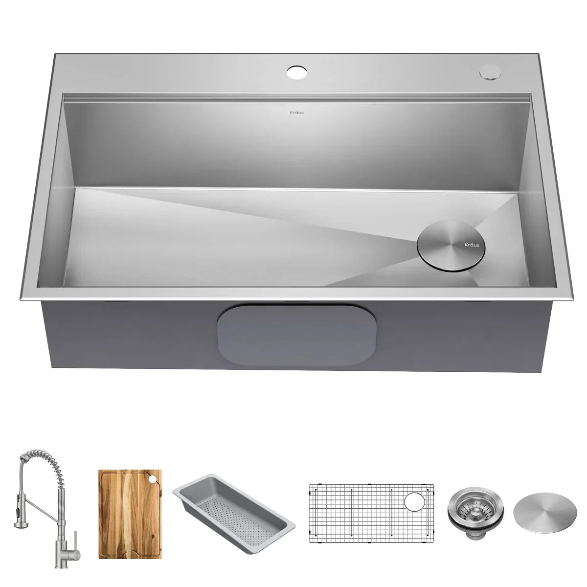 KRAUS Topmount Workstation Kitchen Sink with Commercial Pull-Down Faucet