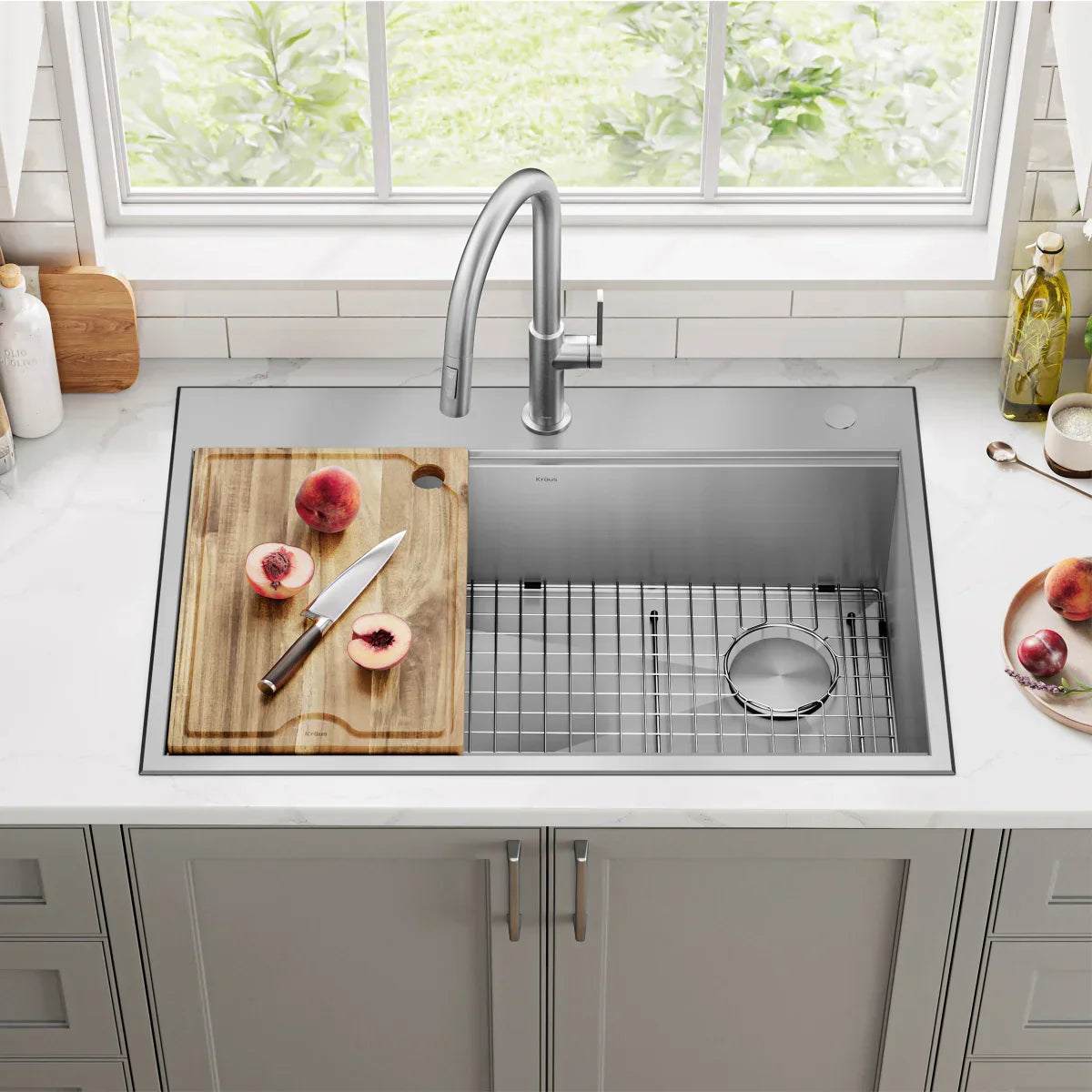 KRAUS Topmount Workstation Kitchen Sink with Modern Pull-Down Faucet