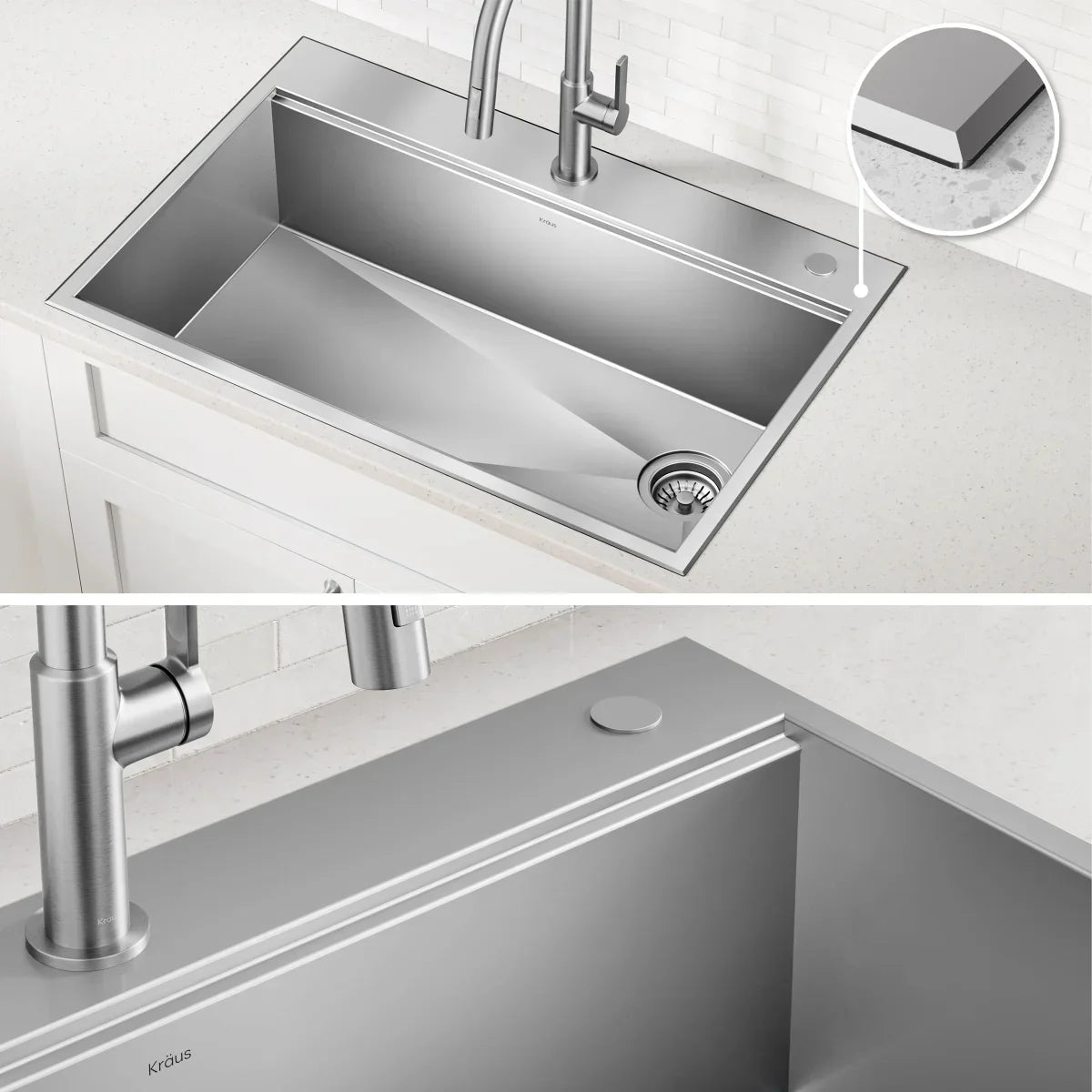 KRAUS Topmount Workstation Kitchen Sink with Modern Pull-Down Faucet