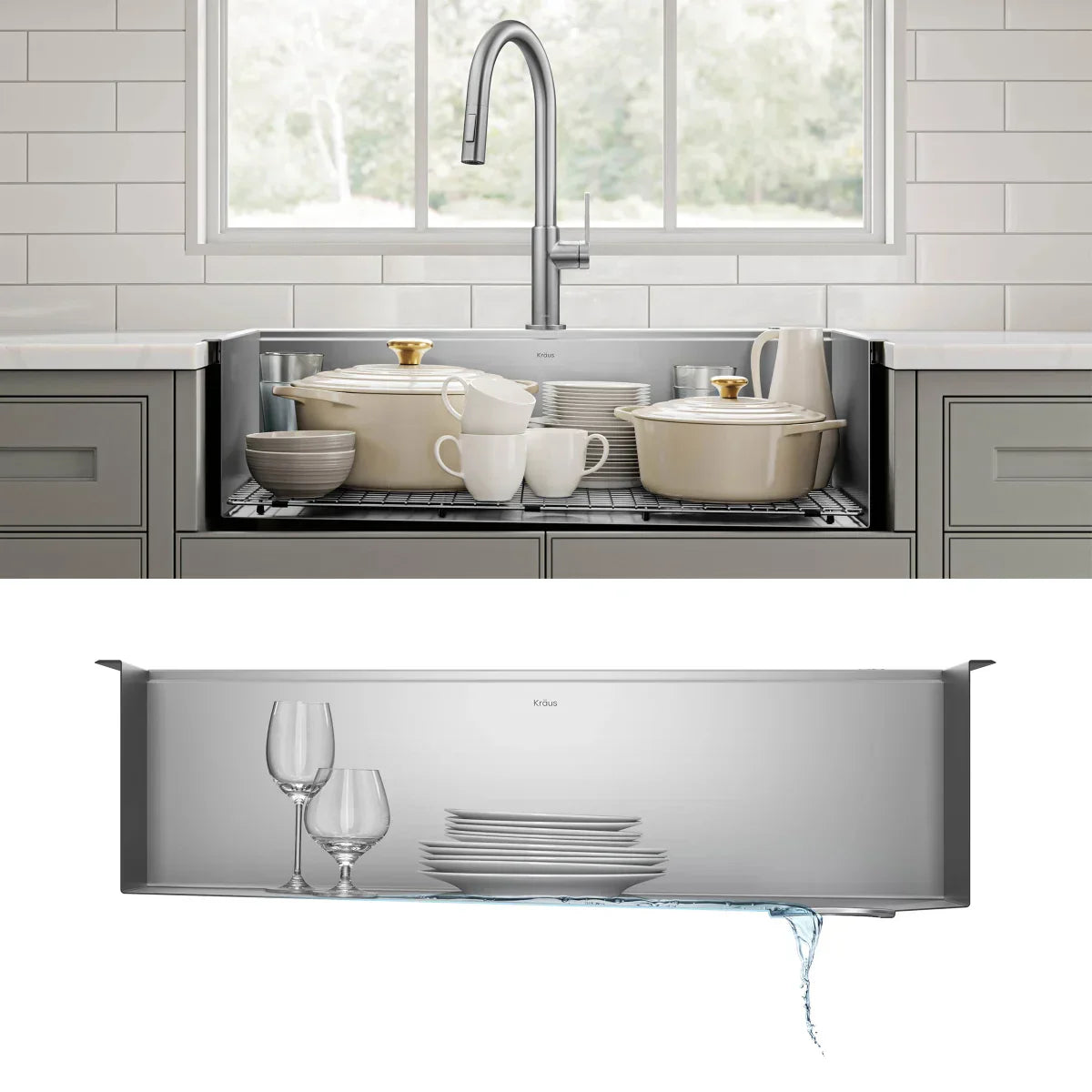 KRAUS Topmount Workstation Kitchen Sink with Modern Pull-Down Faucet