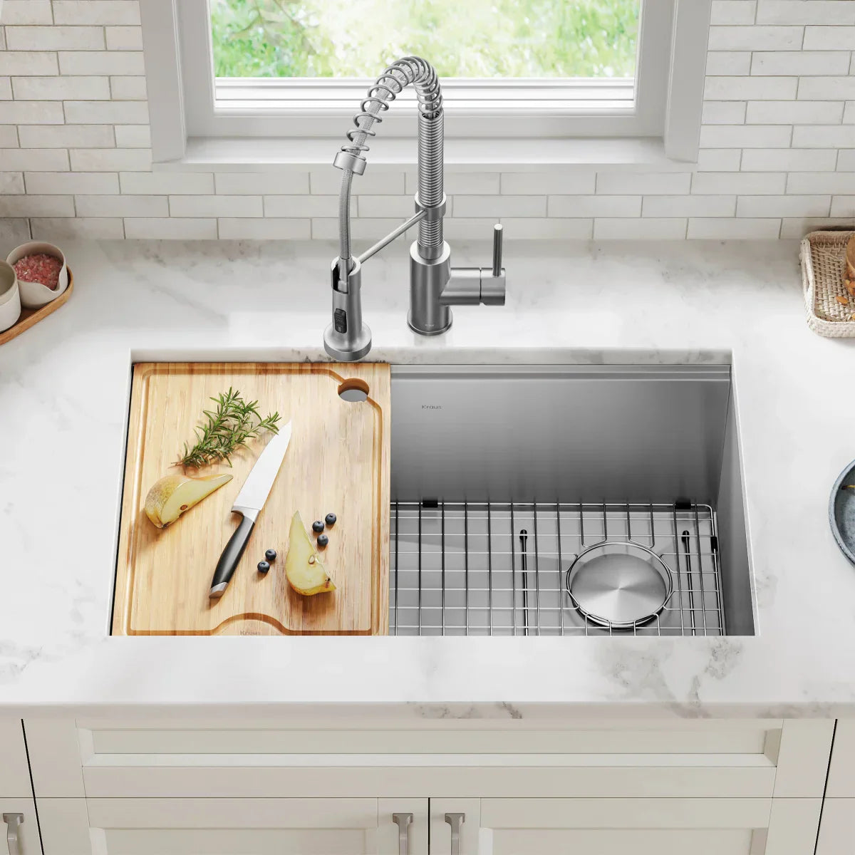 KRAUS Undermount Workstation Kitchen Sink with Pull Down Faucet