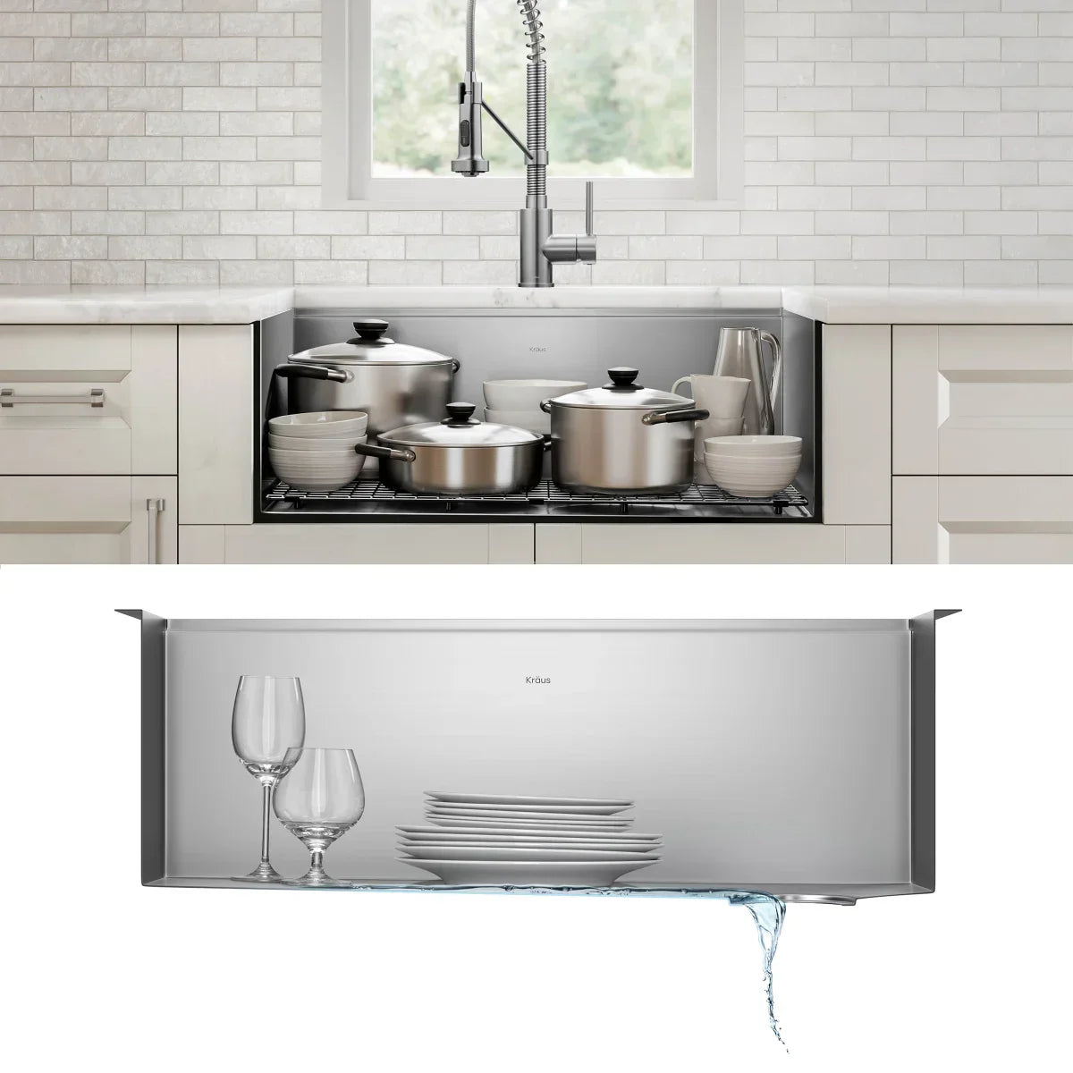 KRAUS Undermount Workstation Kitchen Sink with Pull Down Faucet