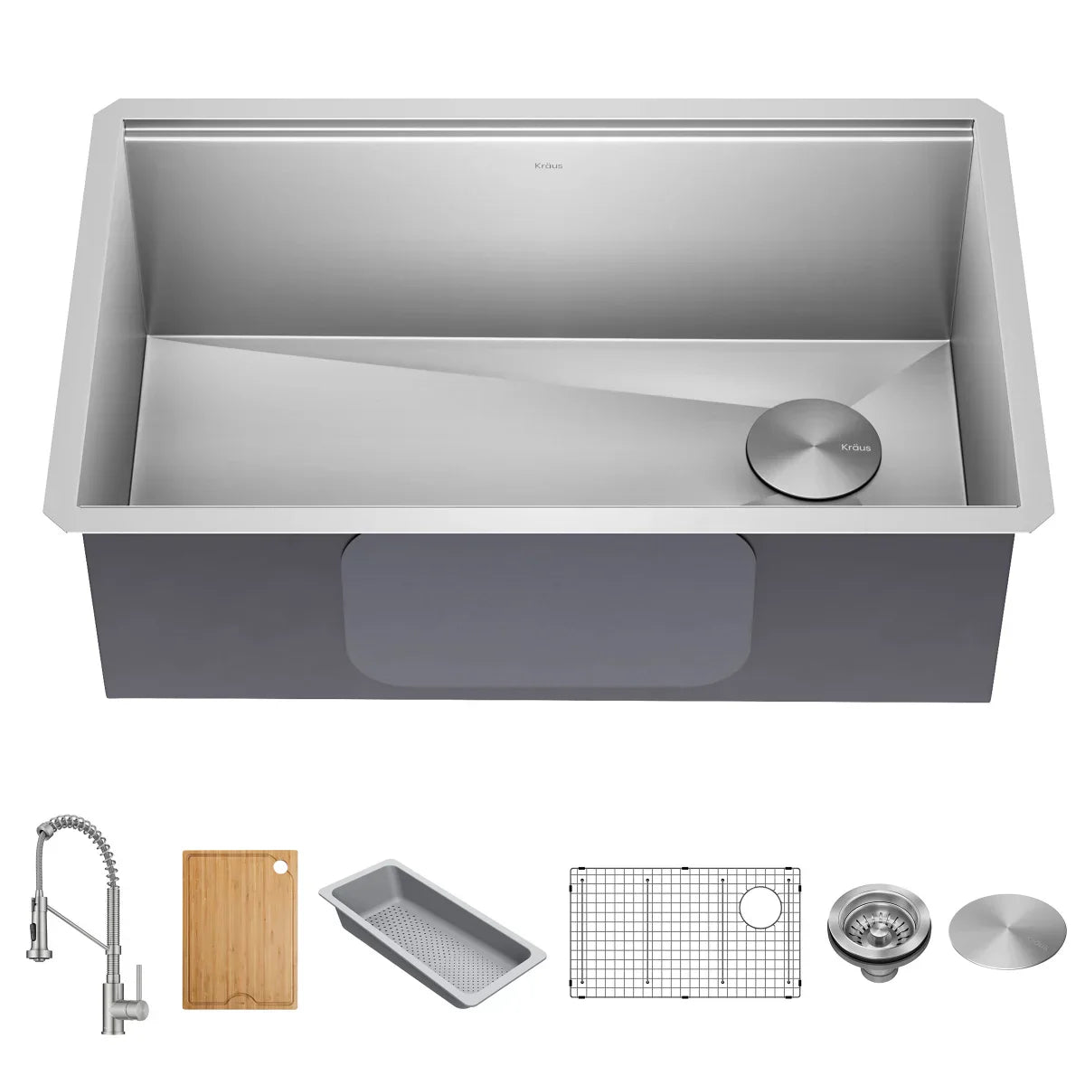 KRAUS Undermount Workstation Kitchen Sink with Pull Down Faucet