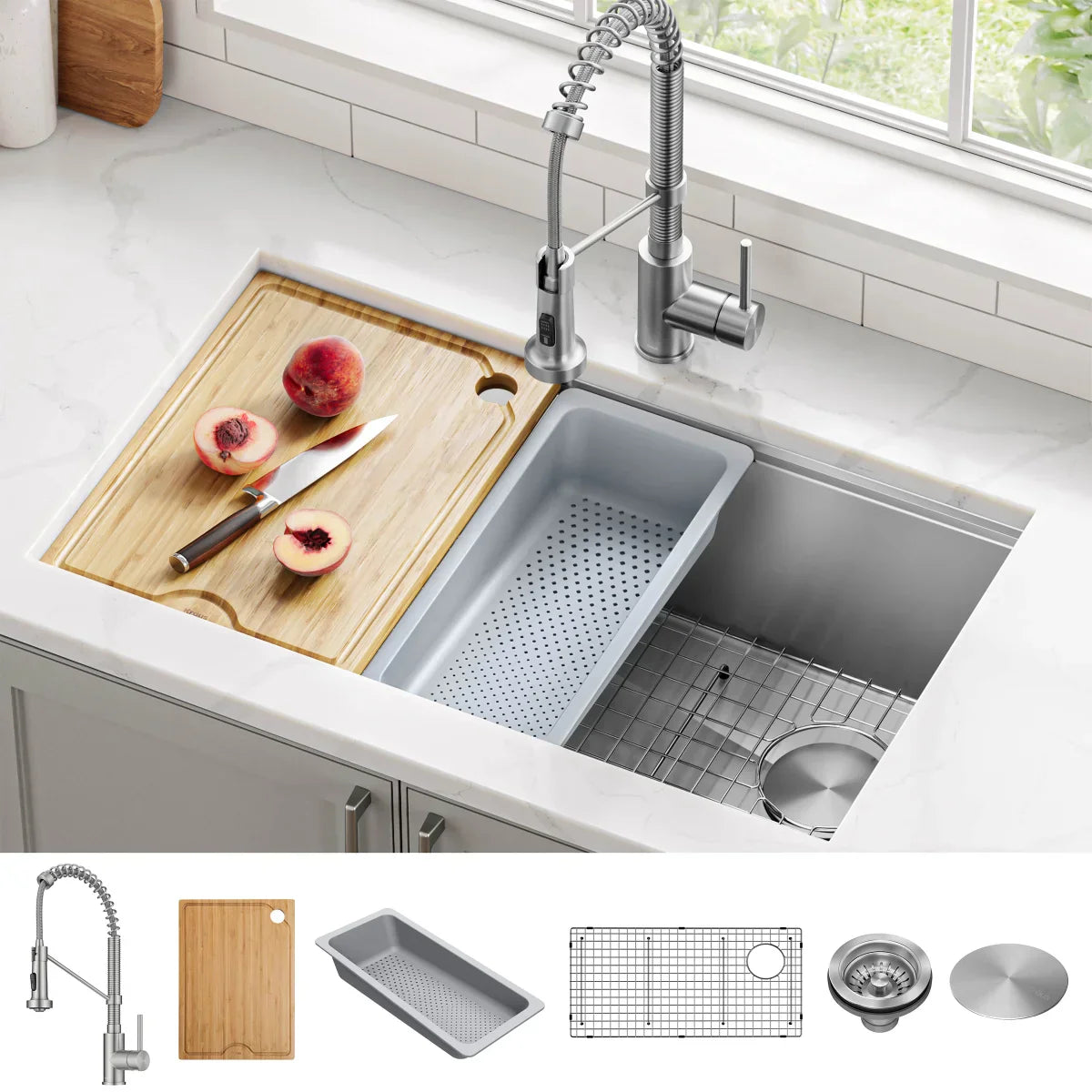 KRAUS Undermount Workstation Kitchen Sink with Pull Down Faucet